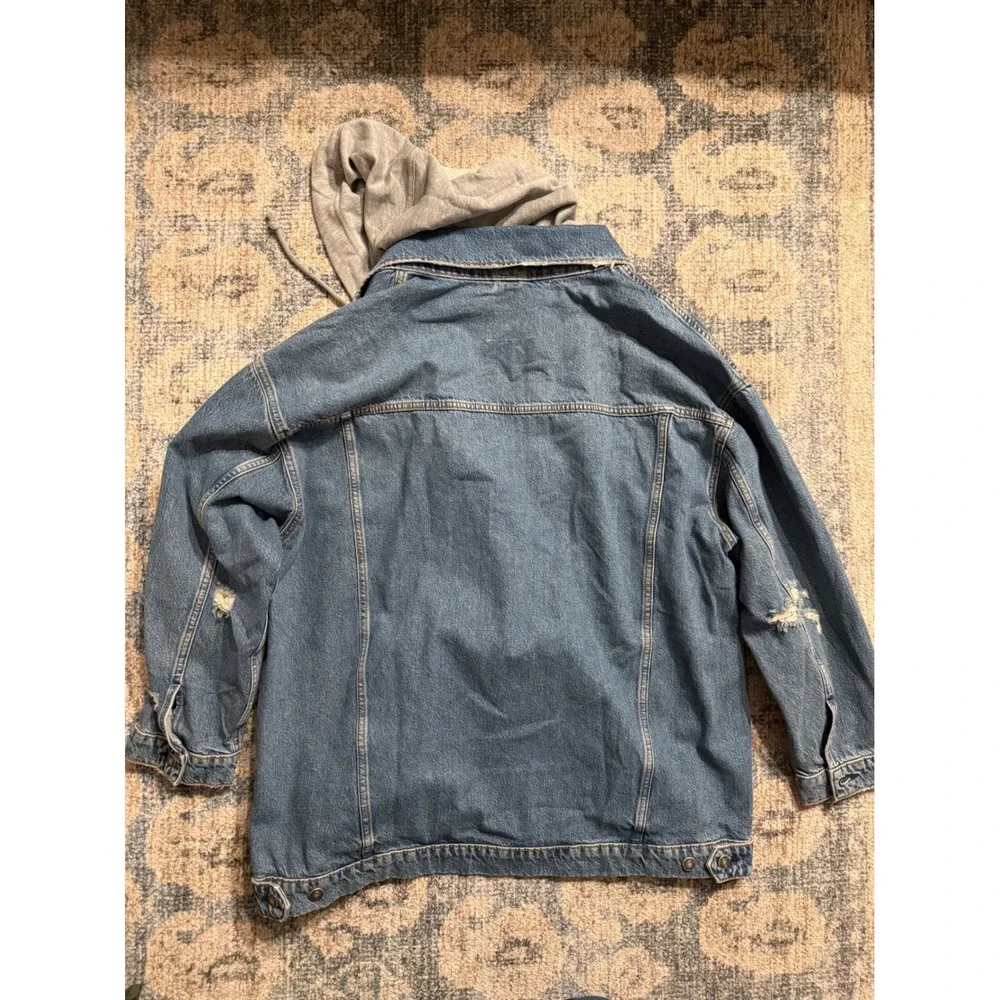 Free People We The Free Hooded Denim Jacket Large Oversized Pristine Condition - Picture 4 of 4
